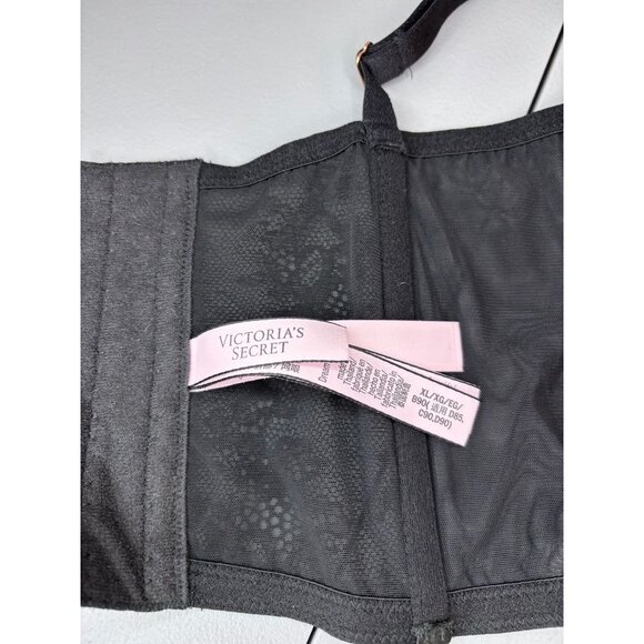 Victoria's Secret women's XL black lace corset crop top boned faux lace up front - Picture 9 of 9